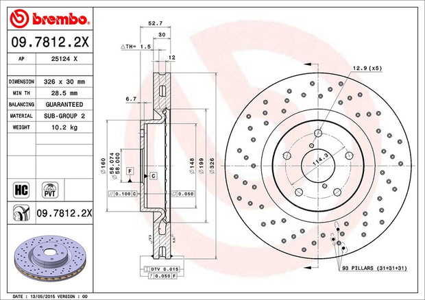 Subaru Disc Brake Pad and Rotor Kit - Front (326mm) (Ceramic) (Xtra) Brembo