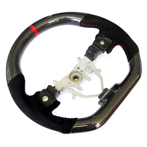 PSR D Shape Steering Wheel Suede/Carbon W/Red Stitching - WRX & STI 08-14 SH Forester 08-12 Liberty 07-09