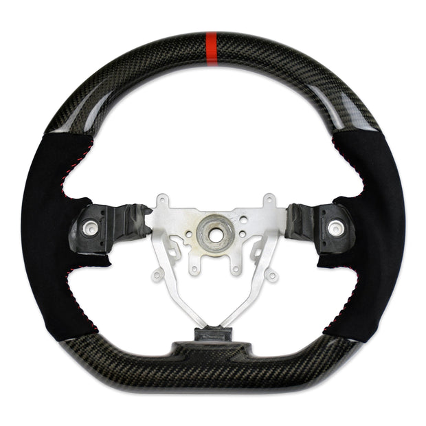 PSR D Shape Steering Wheel Suede/Carbon W/Red Stitching - WRX & STI 08-14 SH Forester 08-12 Liberty 07-09
